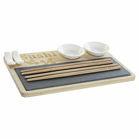 Sushi set DKD Home Decor PC-186227 Wit Zwart Natuurlijk Bamboe Raad van bestuur Modern Orientaals 28,5 x 18,5 x 2,6 cm (9 Onder