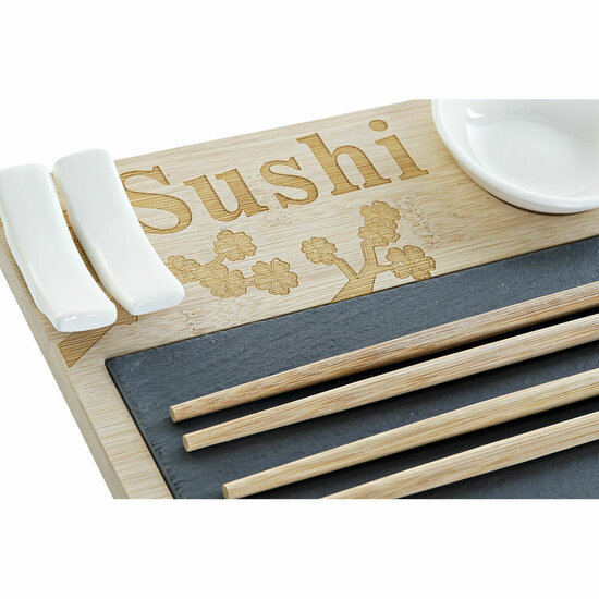 Sushi set DKD Home Decor PC-186227 Wit Zwart Natuurlijk Bamboe Raad van bestuur Modern Orientaals 28,5 x 18,5 x 2,6 cm (9 Onder