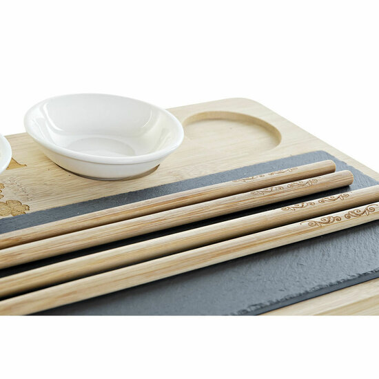 Sushi set DKD Home Decor PC-186227 Wit Zwart Natuurlijk Bamboe Raad van bestuur Modern Orientaals 28,5 x 18,5 x 2,6 cm (9 Onder