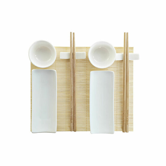 Sushi set DKD Home Decor Bamboe Keramiek Wit Natuurlijk Orientaals 28,5 x 19,5 x 3,3 cm (9 Onderdelen) (28,5 x 19,5 x 3,3 cm) 1