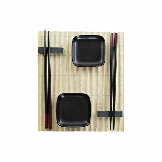 Sushi set DKD Home Decor Zwart Natuurlijk Metaal Bamboe Keramiek Orientaals 30 x 40 cm 27,8 x 17,8 x 3 cm (7 Onderdelen) (27,8 