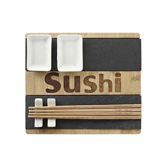 Sushi set DKD Home Decor Zwart Natuurlijk Bamboe Raad van bestuur Orientaals 25 x 22 x 3 cm 3