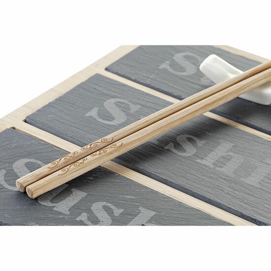 Sushi set DKD Home Decor Bamboe Raad van bestuur Zwart Natuurlijk Orientaals 25 x 19 x 3 cm 3