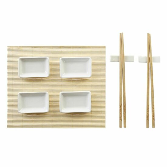 Sushi set DKD Home Decor Metaal Bamboe Wit Natuurlijk Orientaals 30 x 40 cm 28 x 22 x 2,5 cm (9 Onderdelen) 1