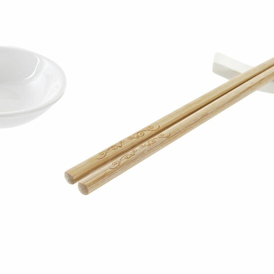 Sushi set DKD Home Decor Bamboe Keramiek Wit Natuurlijk Orientaals 27,3 x 20,3 x 2,5 cm (12 Stuks) 3