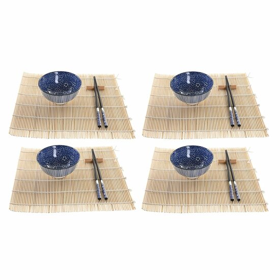 Sushi set DKD Home Decor 14,5 x 14,5 x 31 cm Zwart Blauw Keramiek Orientaals (16 Onderdelen) 1