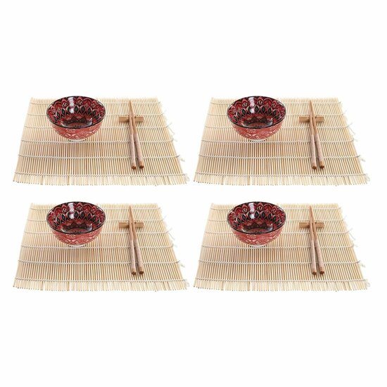 Sushi set DKD Home Decor 14,5 x 14,5 x 31 cm Fuchsia Mandala Keramiek Orientaals (16 Onderdelen) 1