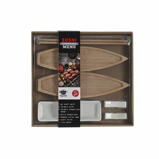 Sushi set DKD Home Decor 8 x 5 x 2 cm Keramisch Natuurlijk Wit Orientaals 2