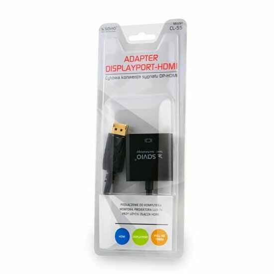 Adapter DisplayPort naar HDMI Savio CL-55 Zwart 20 cm 2