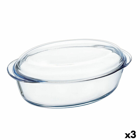 Ovenschaal Pyrex Classic Vidrio Transparant Glas 33 x 20 x 10 cm Met deksel (3 Stuks) 1