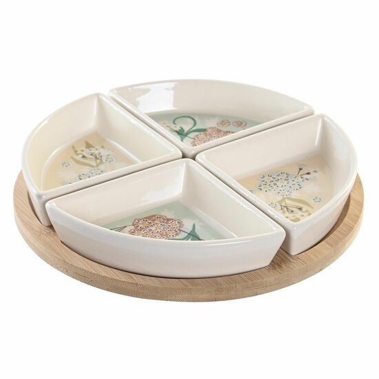 Snackdienblad DKD Home Decor 21,5 x 21,5 x 1 cm Beige Wit Keramiek Traditioneel 1