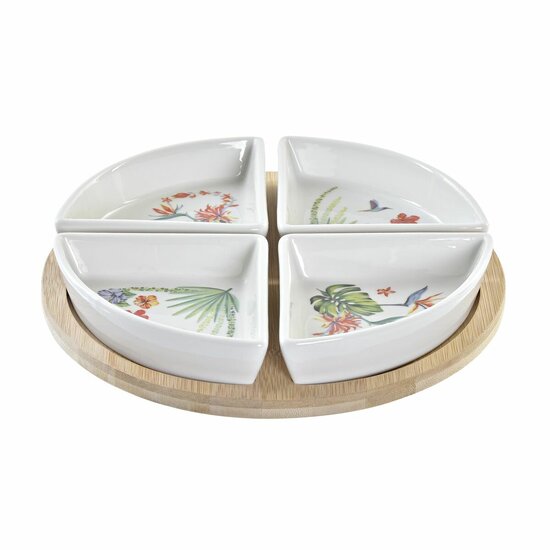 Set voor voorgerechtjes DKD Home Decor Wit Multicolour Natuurlijk Bamboe Keramiek Tropisch 21,5 x 21,5 x 1 cm (5 pcs) 1