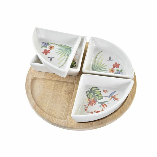 Set voor voorgerechtjes DKD Home Decor Wit Multicolour Natuurlijk Bamboe Keramiek Tropisch 21,5 x 21,5 x 1 cm (5 pcs) 2