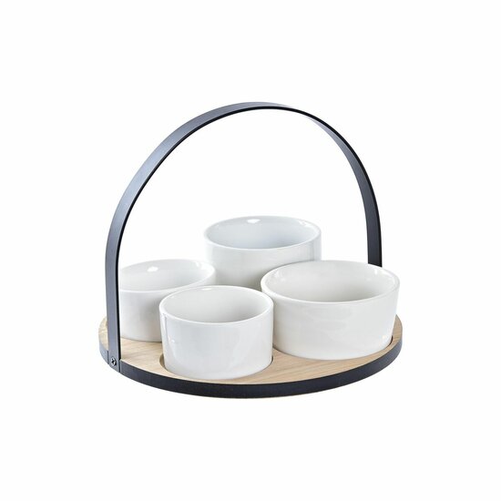 Set voor voorgerechtjes DKD Home Decor Wit/Zwart Metaal Bamboe Keramiek Loft 5 Onderdelen 350 ml 20 x 20 x 14 cm 1