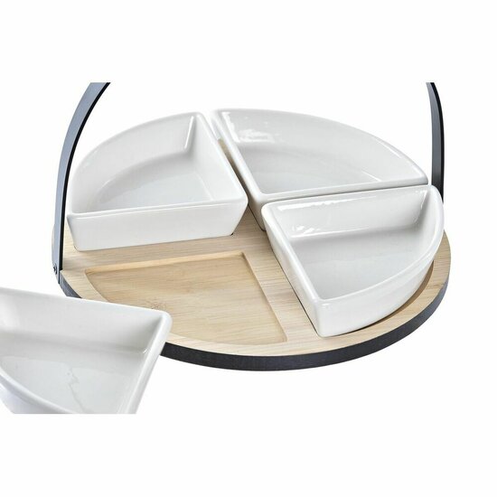 Set voor voorgerechtjes DKD Home Decor Wit/Zwart Metaal Bamboe Keramiek Loft 4 Onderdelen 21,5 x 21,5 x 14 cm 2