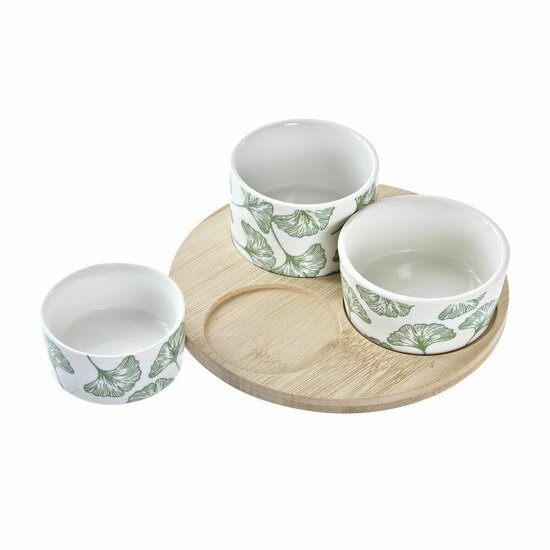 Set voor voorgerechtjes DKD Home Decor Wit Wit/Groen Bamboe Keramiek Lakens Tropisch 4 Onderdelen 18 x 18 x 1 cm 2