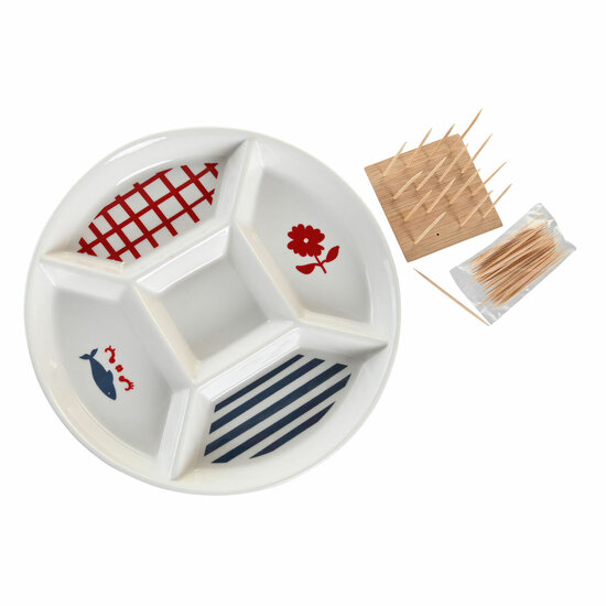 Set voor voorgerechtjes DKD Home Decor 23,5 x 23,5 x 7 cm Rood Blauw Wit Keramiek Mediterrane Huizen 3