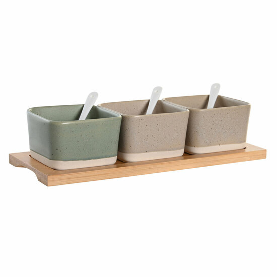 Set voor voorgerechtjes DKD Home Decor 29 x 11,5 x 1,5 cm Porselein Multicolour Bamboe Scandinavisch 1