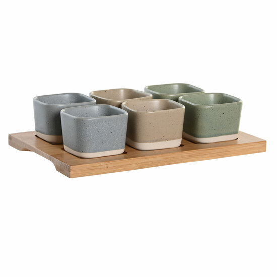 Set voor voorgerechtjes DKD Home Decor 21,6 x 15 x 1,5 cm Porselein Multicolour Bamboe Scandinavisch 1