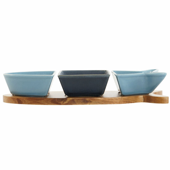 Set voor voorgerechtjes Home ESPRIT Blauw Marineblauw Porselein Acacia Vis Mediterrane 28 x 9,7 x 1,3 cm 4 Onderdelen 4