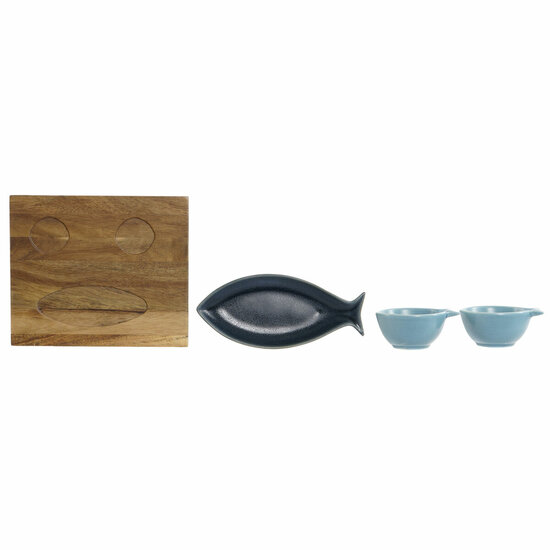 Set voor voorgerechtjes Home ESPRIT Blauw Hemelsblauw Porselein Acacia Mediterrane Vissen 19,5 x 16,5 x 1,3 cm 4 Onderdelen 5