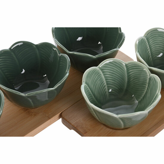 Set voor voorgerechtjes Home ESPRIT Groen Donkergroen Bamboe Porselein Tropisch 4 Onderdelen 32 x 10 x 7 cm (2 Stuks) 2