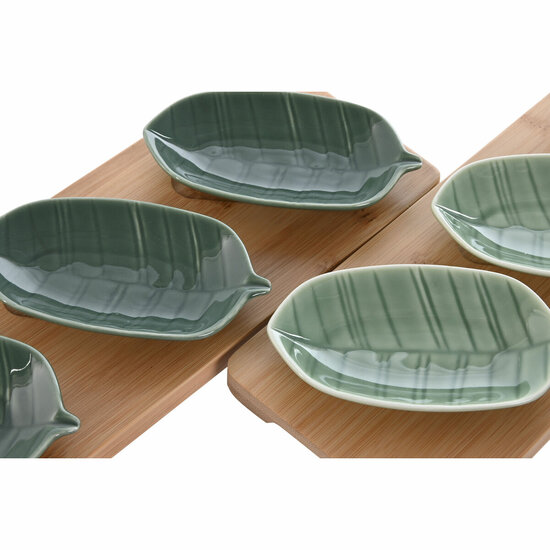 Set voor voorgerechtjes Home ESPRIT Groen Donkergroen Bamboe Porselein Tropisch 4 Onderdelen 28,4 x 10,5 x 3 cm (2 Stuks) 2