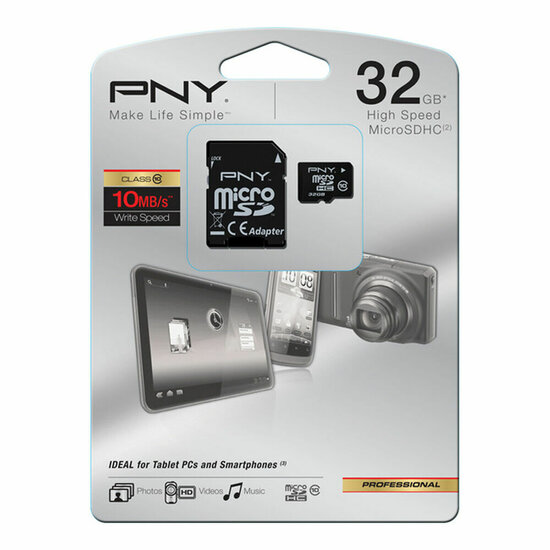 Micro SD kaart met adapter PNY &lrm;SDU32GBHC10HP-EF Klasse 10 32 GB 3