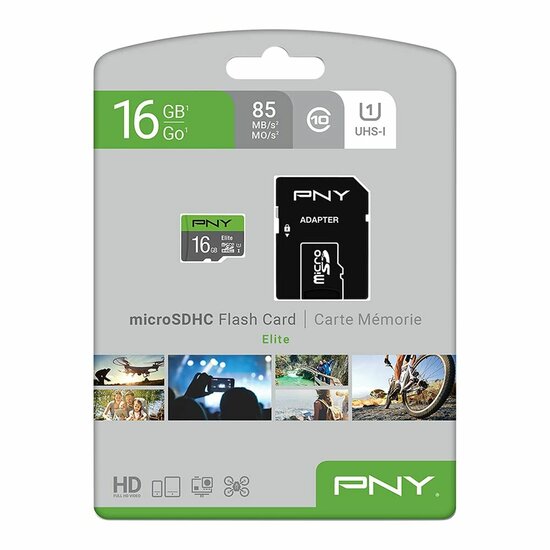 Micro SD kaart met adapter PNY P-SDU16GU185GW-GE Elite C10 16 GB 3