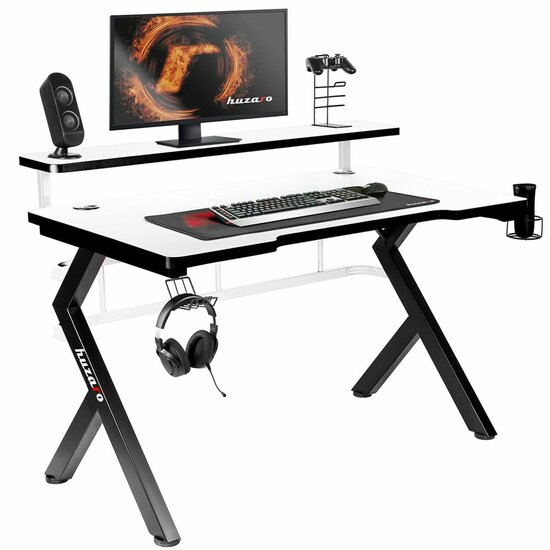 Bureau Gaming Huzaro HZ-Hero 5.0 White Wit Zwart Koolstofvezel 120 x 60 cm 1