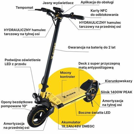 Elektrische Step Manta XRIDER F10 Geel Zwart 800 W 3