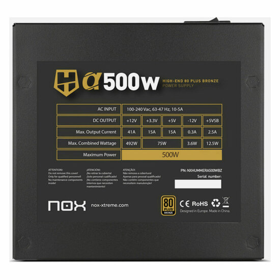 Voedingsbron Nox NXHUMMERA500WBZ 500W ATX 500 W 80 Plus Bronze 8