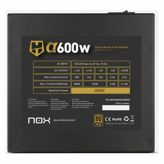 Voedingsbron Nox NXHUMMERA600WBZ ATX 600 W 80 Plus Bronze 600 W 8