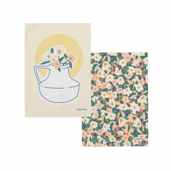 Keukendoek HappyFriday Aware Flower Power Multicolour 70 x 50 cm (2 Stuks) 1