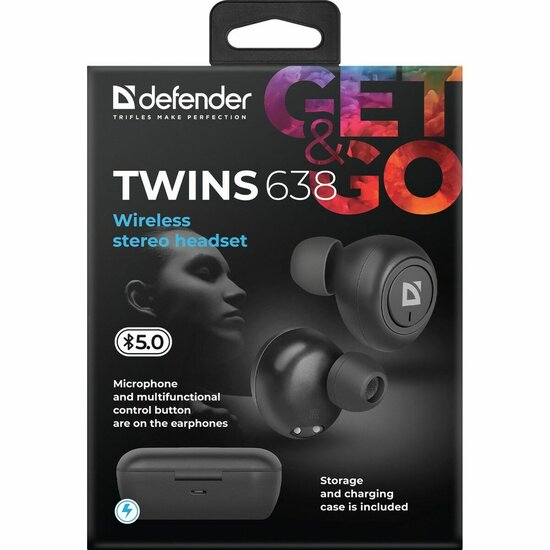 In-ear Bluetooth oordopjes Defender Twins 638 Zwart 6