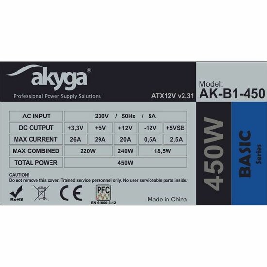 Voedingsbron Akyga AK-B1-450 450 W RoHS CE FCC REACH ATX 2