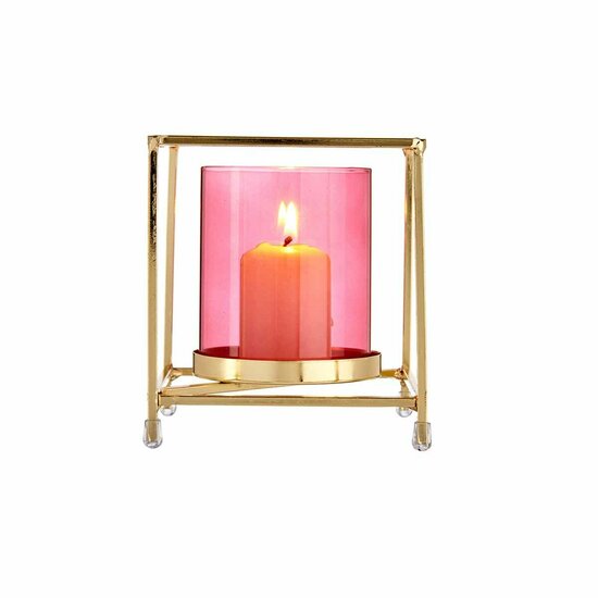 Kaarshouder Vierkant Roze Gouden 11,5 x 12,6 x 11,5 cm Metaal Glas 2