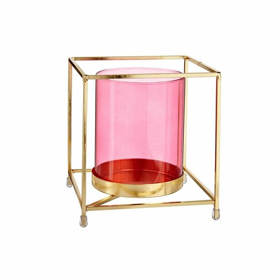 Kaarshouder Vierkant Roze Gouden 14 x 15,5 x 14 cm Metaal Glas 1