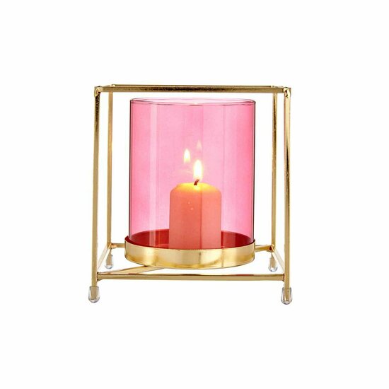 Kaarshouder Vierkant Roze Gouden 14 x 15,5 x 14 cm Metaal Glas 2