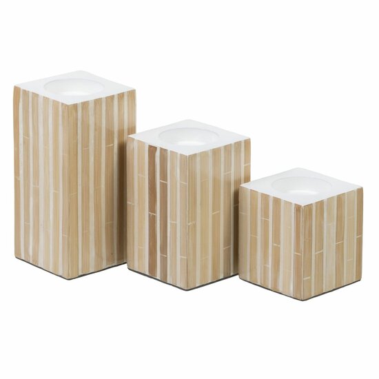 Kaarshouder Beige Bamboe Hout MDF 10,5 x 10,5 x 10,5 cm 2