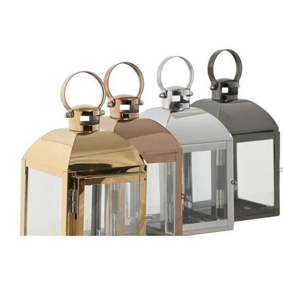 Lantaarn Home ESPRIT Zwart Koper Gouden Zilverkleurig Kristal Staal 11 x 11 x 18 cm (4 Stuks) 2