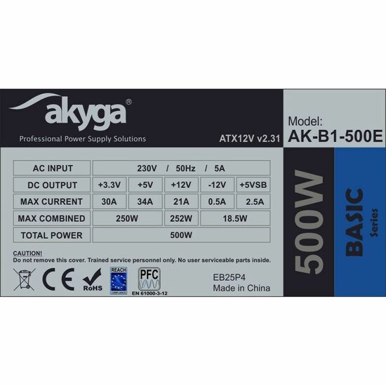 Voedingsbron Akyga AK-B1-500E 500 W RoHS CE REACH ATX 2