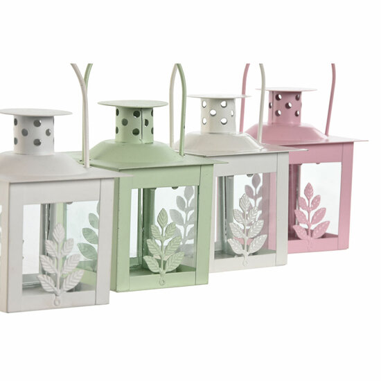 Straatlantaarn Home ESPRIT Wit Groen Roze Kristal Ijzer Shabby Chic 7 x 7 x 10 cm (3 Onderdelen) (4 Stuks) 2