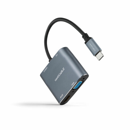 Adapter USB-C naar VGA/HDMI NANOCABLE 10.16.4304 Grijs 4K Ultra HD 1