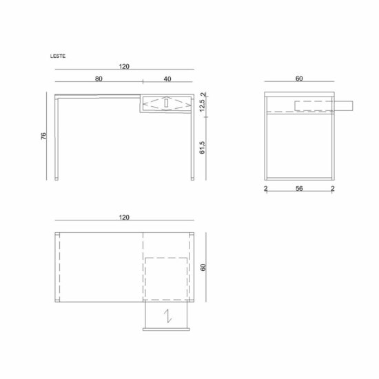 Bureau Unique LESTE JSBG-142-1 Zwart Staal 120 x 76 x 60 cm 3