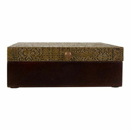 Juwelenkistje Alexandra House Living Donkerbruin Blik Mangohout Hout MDF 20 x 7 x 20 cm 2