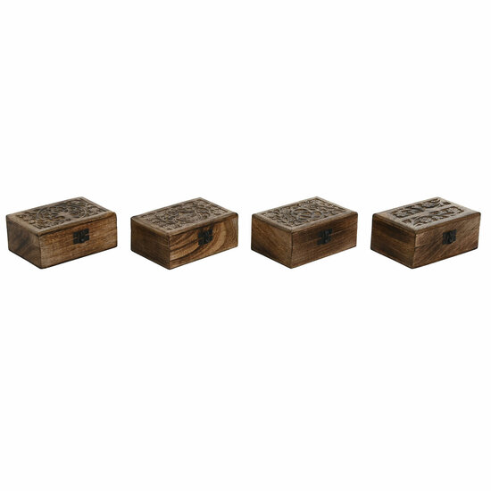 Juwelenkistje Home ESPRIT Bruin Mangohout 15 x 10 x 6 cm (4 Stuks) 1