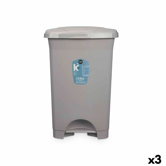 Pedaalemmer Grijs Plastic 50 L (3 Stuks) 1