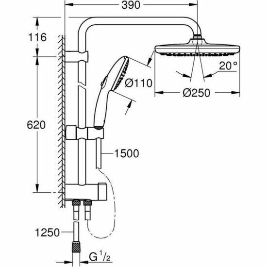 Douchekolom Grohe Vitalio Start System 250 Siliconen 3