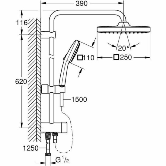 Douchekolom Grohe Vitalio Comfort 250 Siliconen 3